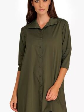 Stella Carakasi Olive Green Button-Front Tunic Top 3/4 Sleeve